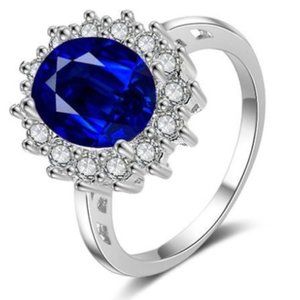 Sterling Silver Sapphire Cubic Zironia Ring